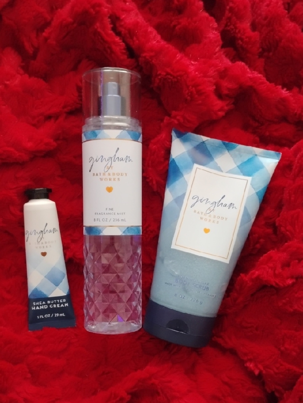 Bath & Body Works Gingham Mist, Hand Cream & Body Scrub - Blue